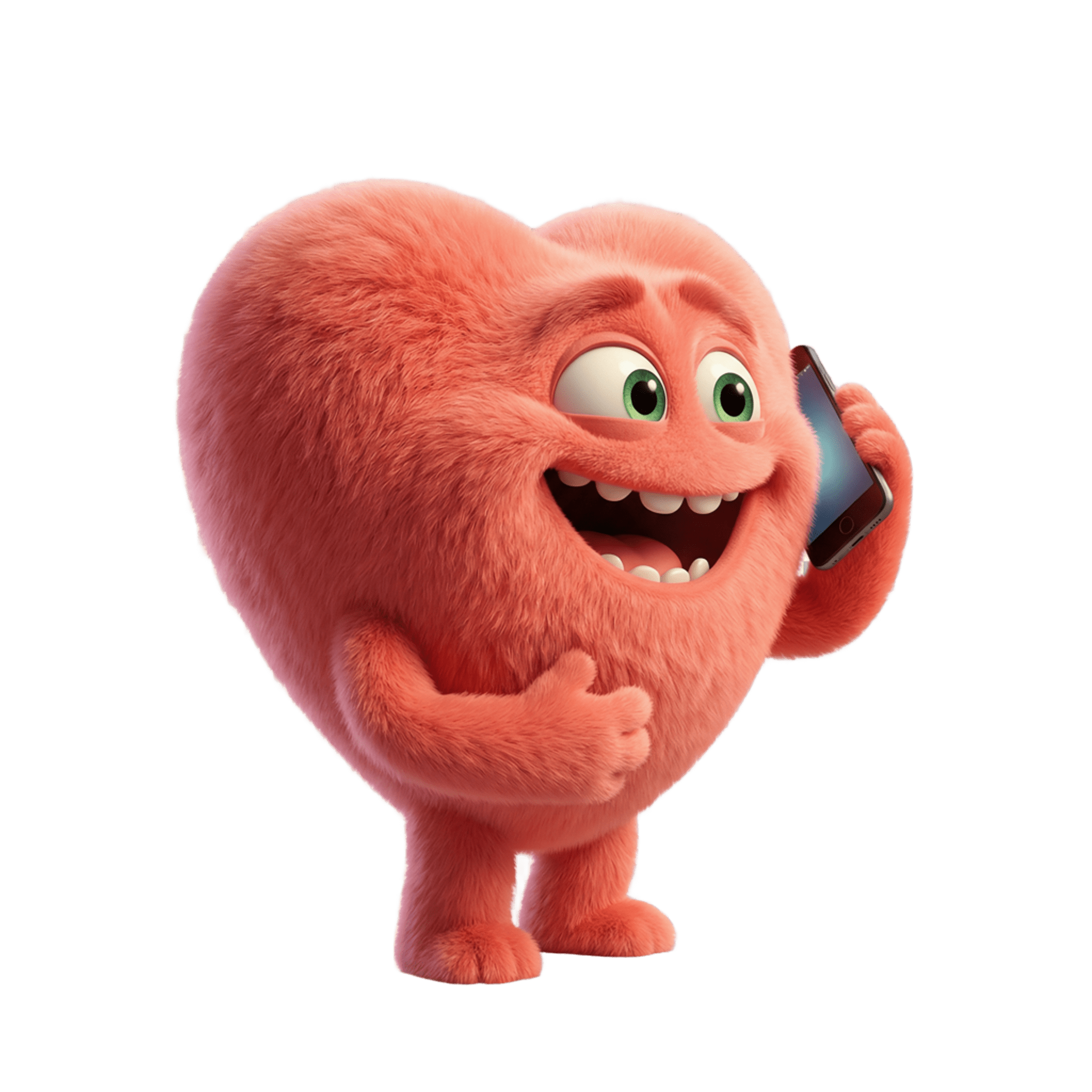 Mascote do coração com celular